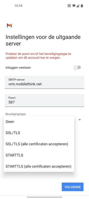 Selecteer Geen en VOLGENDE