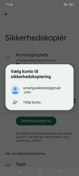 Vælg din sikkerhedskopi-konto