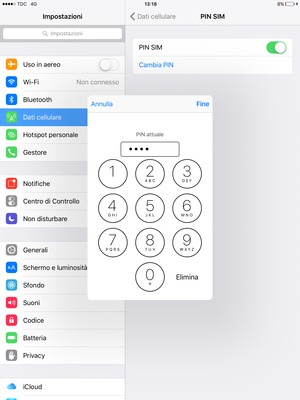 Inserisci PIN attuale e seleziona Fine