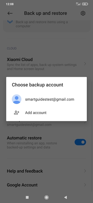 Select your backup account