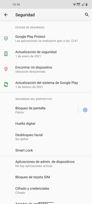 Seleccione Bloqueo de tarjeta SIM