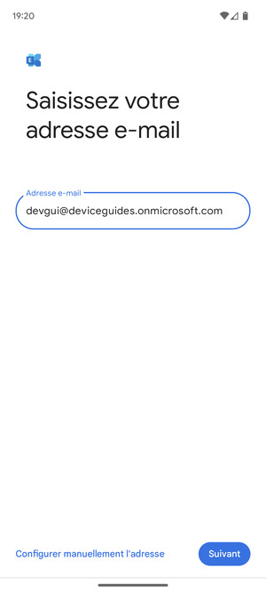 Saisissez votre adresse e-mail et sélectionnez Configurer manuellement l'adresse