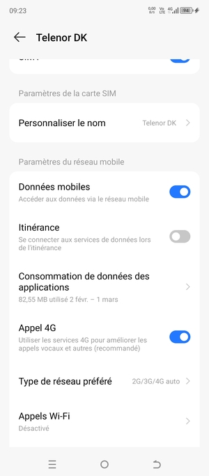 Faites défiler et sélectionnez Type de réseau préféré
