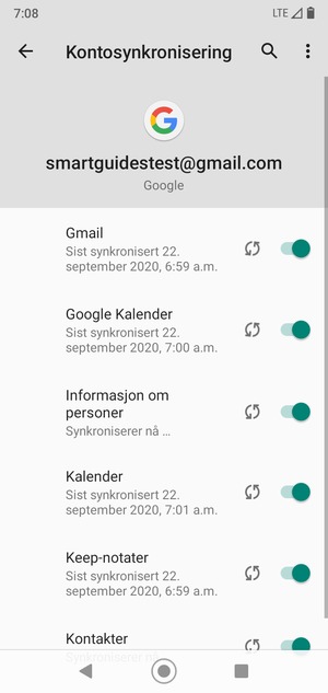 Din informasjon blir synkronisert