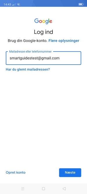 Indtast din Gmail adresse og vælg Næste