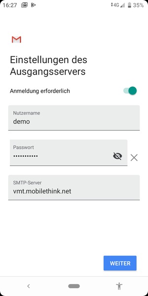 Geben Sie die Server-Adresse für ausgehende Post ein