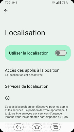 Désactiver le Utiliser la localisation