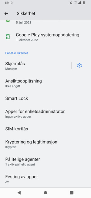 For å bytte PIN-koden til SIM-kortet, gå tilbake til Sikkerhet-menyen og velg SIM-kortlås