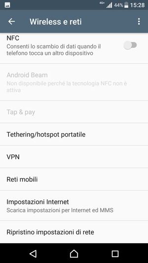 Seleziona Impostazioni Internet
