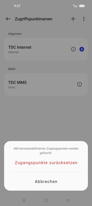 Wählen Sie Zugangspunkte zurücksetzen