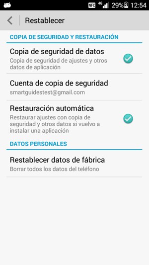 Seleccione Cuenta de copia de seguridad