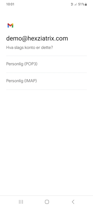 Velg Personlig (POP3) eller Personlig (IMAP)