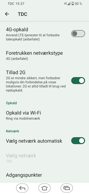Slå Vælg netværk automatisk fra