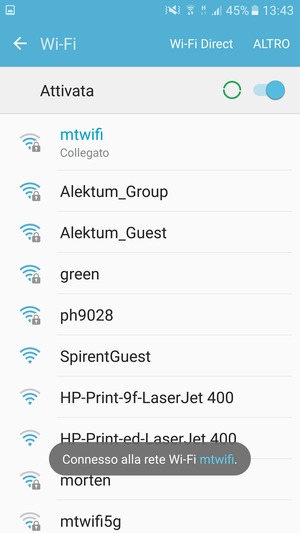 Ora sei connesso alla rete Wi-Fi