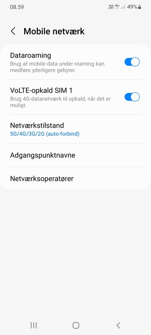 Slå Dataroaming til eller fra