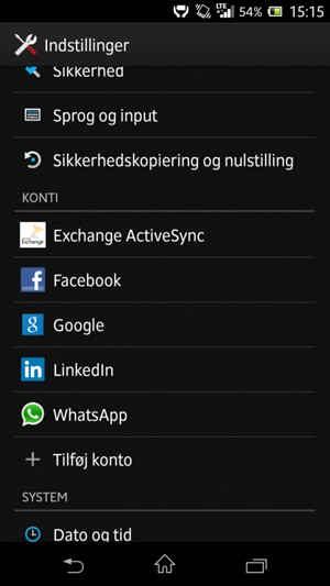 Vend tilbage til menuen Indstillinger og vælg Google