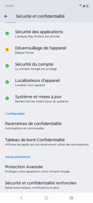 Faites défiler et sélectionnez Sécurité et confidentialité renforcées
