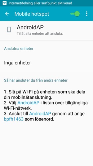 Din telefon har nu ställts in för att kunna användas som ett modem