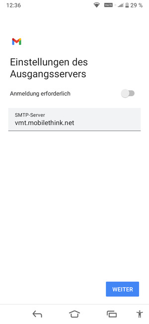 Schalten Sie Anmeldung erforderlich aus und wählen Sie WEITER