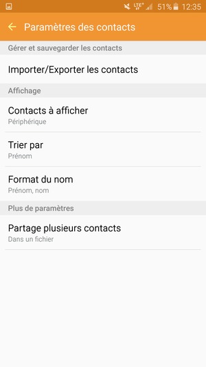 Sélectionnez Importer/Exporter les contacts