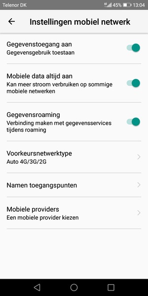 Schakel Gegevensroaming in of uit