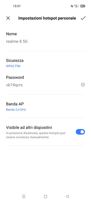 Inserisci una password dell'hotspot Wi-Fi di almeno 8 caratteri e seleziona OK