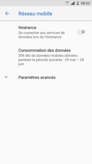 Sélectionnez Paramètres avancés