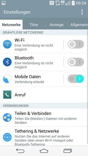 Wählen Sie Tethering & Netzwerke