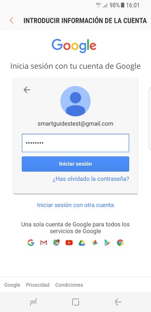 Introduzca su contraseña de Gmail y seleccione Iniciar sesión
