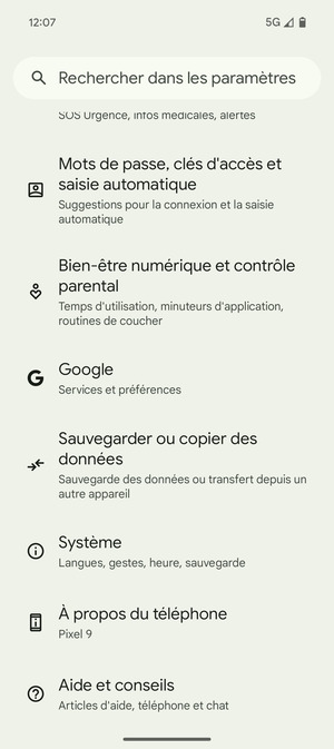 Faites défiler et sélectionnez Système