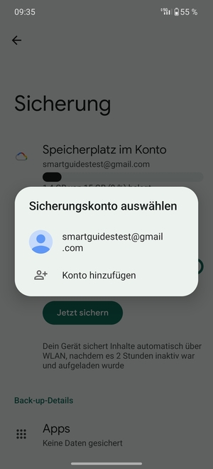 Wählen Sie Ihr Konto für Backup