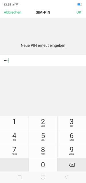 Bestätigen Sie Ihre neue PIN der SIM-Karte und wählen Sie OK