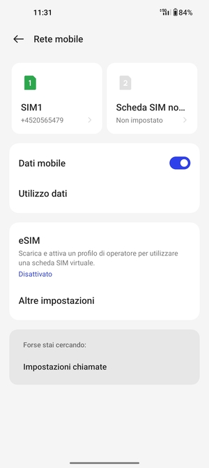 Seleziona SIM1 o SIM2