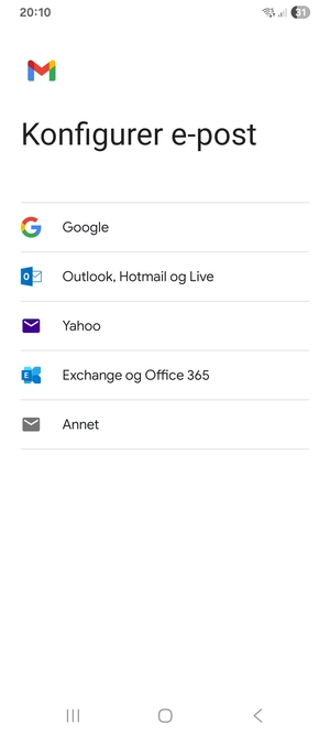 Velg Exchange og Office 365