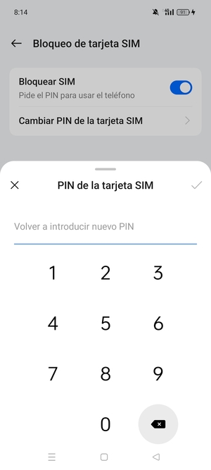Confirme su nuevo PIN de la tarjeta SIM y seleccione Aceptar