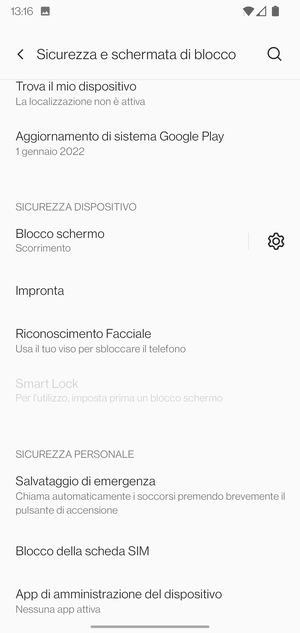 Seleziona Blocco della scheda SIM
