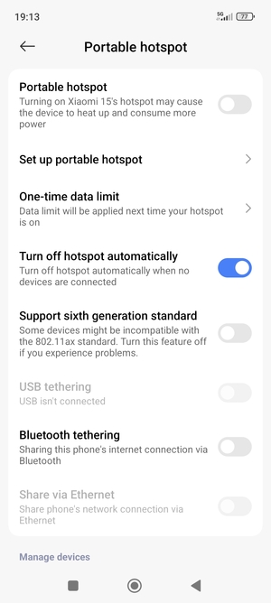 Select Set up portable hotspot