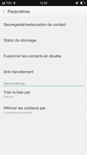 Sélectionnez Sauvegarde/restauration de contact