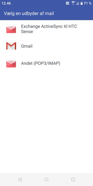 Vælg Exchange ActiveSync til HTC Sense