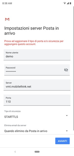 Scorri e seleziona Tipo di sicurezza