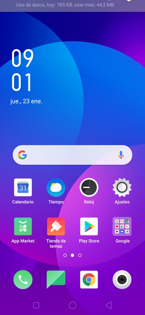 Deslice hacia abajo el menú superior