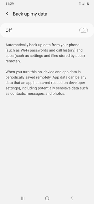 Turn on Back up my data