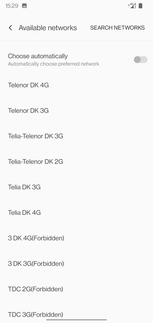 Select a network operator from the list