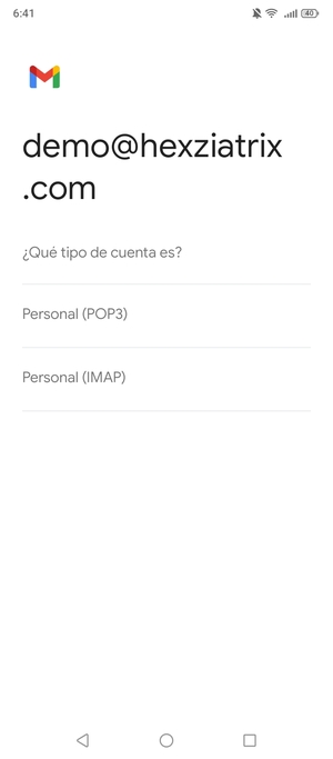 Seleccione Personal (POP3) o Personal (IMAP)