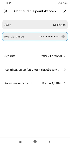 Saisissez un mot de passe de hotspot Wi-Fi d'au moins 8 caractères et sélectionnez Enregistrer