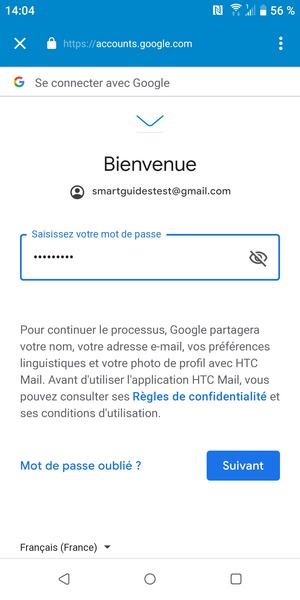 Saisissez votre mot de passe et sélectionnez Suivant