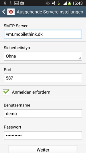 Geben Sie die Server-Adresse für ausgehende Post ein