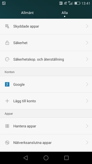 Scrolla till och välj Säkerhetskop. och återställning