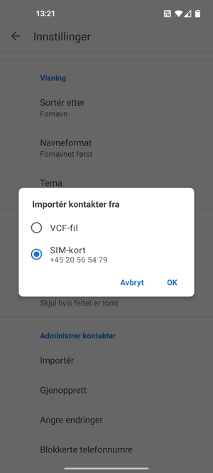 Velg SIM-kort og OK