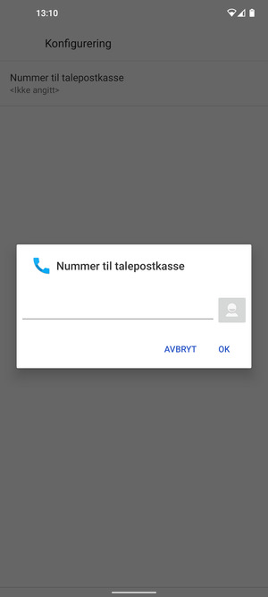Skriv inn Nummer til talepostkasse og velg OK